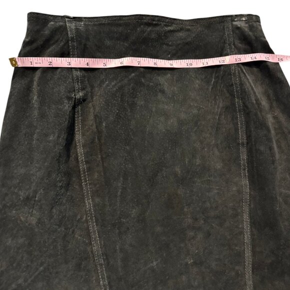 Vintage 80s Sarah Morgan black 100% Leather Suede high waist mini skirt sz 11/12 - Picture 9 of 10